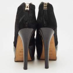 Pre Owned Fendi Black Leather And Suede Fendista Ankle Boots Size 36.5