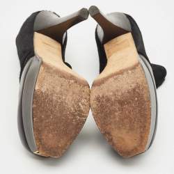 Pre Owned Fendi Black Leather And Suede Fendista Ankle Boots Size 36.5