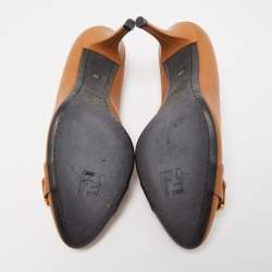 Pre Owned Fendi Brown Leather Buckle Pumps Size 39