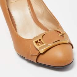 Pre Owned Fendi Brown Leather Buckle Pumps Size 39