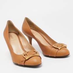 Pre Owned Fendi Brown Leather Buckle Pumps Size 39