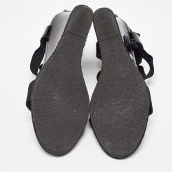 Pre Owned Fendi Black Patent Leather and Elastic T-Strap Wedge Sandals Size 38.5