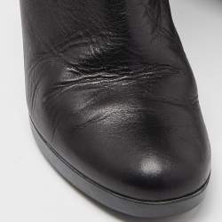 Pre Owned Fendi Black Leather and Zucca Fabric Calf Length Wedge Boots Size 37