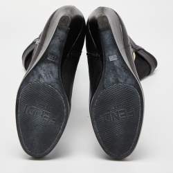 Pre Owned Fendi Black Leather and Zucca Fabric Calf Length Wedge Boots Size 37