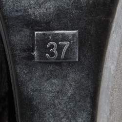 Pre Owned Fendi Black Leather and Zucca Fabric Calf Length Wedge Boots Size 37