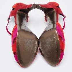 Pre Owned Fendi Tricolor Suede Bow Peep Toe D'orsay Ankle Strap Pumps Size 39