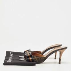 Fendi Brown Zucca Canvas And Leather Slide Sandals Size 38