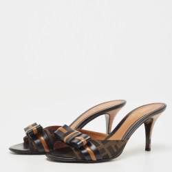 Fendi Brown Zucca Canvas And Leather Slide Sandals Size 38