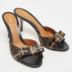 Fendi Brown Zucca Canvas And Leather Slide Sandals Size 38