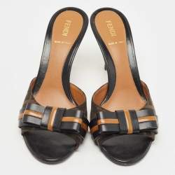 Fendi Brown Zucca Canvas And Leather Slide Sandals Size 38