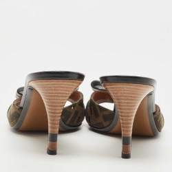 Fendi Brown Zucca Canvas And Leather Slide Sandals Size 38