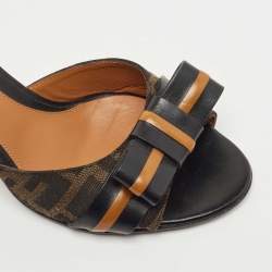 Fendi Brown Zucca Canvas And Leather Slide Sandals Size 38