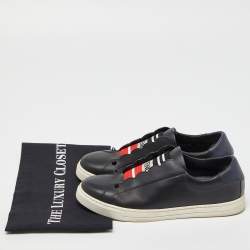 Pre Owned Fendi Black Leather and Logo Knit Rockoclick Slip On Sneakers Size 37