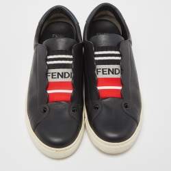 Pre Owned Fendi Black Leather and Logo Knit Rockoclick Slip On Sneakers Size 37