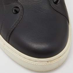 Pre Owned Fendi Black Leather and Logo Knit Rockoclick Slip On Sneakers Size 37