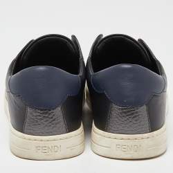 Pre Owned Fendi Black Leather and Logo Knit Rockoclick Slip On Sneakers Size 37