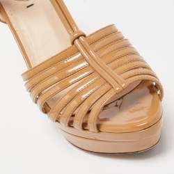 Fendi Beige Patent Leather Strappy Platform Sandals Size 38