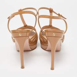 Fendi Beige Patent Leather Strappy Platform Sandals Size 38
