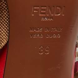 Fendi Brown/Red Mesh and Canvas Colibri Slingback Pumps Size 39