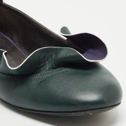 Pre Owned Fendi Green/Blue Leather Ruffle Detail Ballet Flats Size 38.5