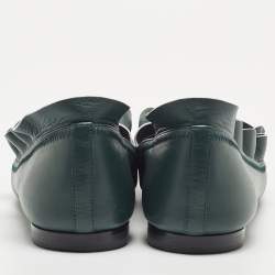 Pre Owned Fendi Green/Blue Leather Ruffle Detail Ballet Flats Size 38.5