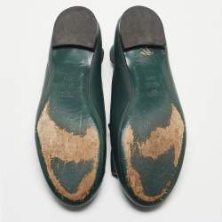 Pre Owned Fendi Green/Blue Leather Ruffle Detail Ballet Flats Size 38.5