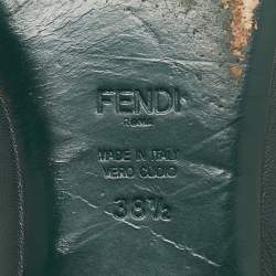 Pre Owned Fendi Green/Blue Leather Ruffle Detail Ballet Flats Size 38.5