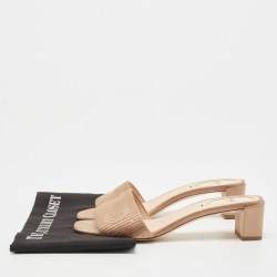Pre Owned Fendi Beige Satin Logo Slides Size 37.5