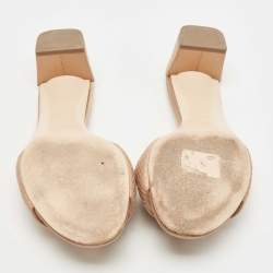 Pre Owned Fendi Beige Satin Logo Slides Size 37.5