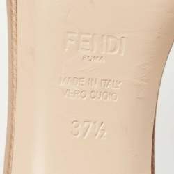 Pre Owned Fendi Beige Satin Logo Slides Size 37.5