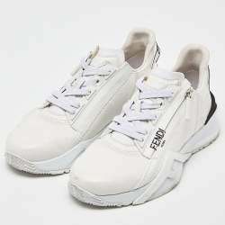 Pre Owned Fendi White Leather Flow Lace Up Sneakers Size 38