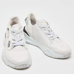 Pre Owned Fendi White Leather Flow Lace Up Sneakers Size 38