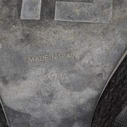 Pre Owned Fendi Black Lizard Embossed Leather and Patent Cork Wedge Platform Ankle Strap Sandals Size 39.5