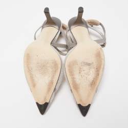 Pre Owned Fendi Grey Satin and Net Colibri Lite Slingback Pumps Size 37