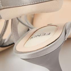 Pre Owned Fendi Grey Satin and Net Colibri Lite Slingback Pumps Size 37