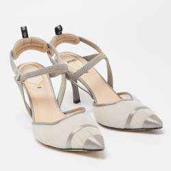 Pre Owned Fendi Grey Satin and Net Colibri Lite Slingback Pumps Size 37