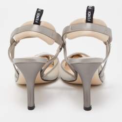 Pre Owned Fendi Grey Satin and Net Colibri Lite Slingback Pumps Size 37