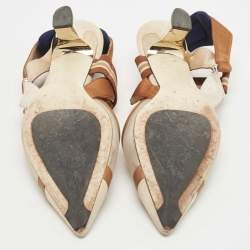Pre Owned Fendi Brown/Beige Zucca Mesh, Leather and Canvas Colibri Pumps Size 38