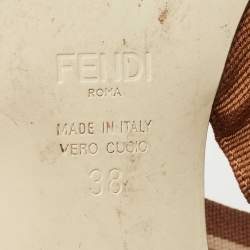 Pre Owned Fendi Brown/Beige Zucca Mesh, Leather and Canvas Colibri Pumps Size 38