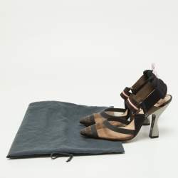 Pre Owned Fendi Brown Zucca Mesh and Canvas Colibri Slingback Pumps Size 36
