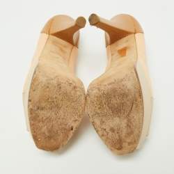 Pre Owned Fendi Tri Color Fendista Colorblock Lizard-Embossed Leather Peep Toe Platform Pumps Size 36.5