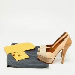 Pre Owned Fendi Tri Color Fendista Colorblock Lizard-Embossed Leather Peep Toe Platform Pumps Size 36.5