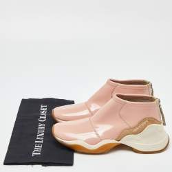 Pre Owned Fendi Pink Leather and Suede Zip Detail FFluid Slip On Sneakers Size 37.5