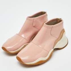 Pre Owned Fendi Pink Leather and Suede Zip Detail FFluid Slip On Sneakers Size 37.5