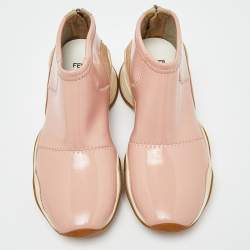 Pre Owned Fendi Pink Leather and Suede Zip Detail FFluid Slip On Sneakers Size 37.5