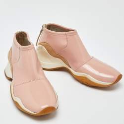 Pre Owned Fendi Pink Leather and Suede Zip Detail FFluid Slip On Sneakers Size 37.5