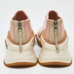 Pre Owned Fendi Pink Leather and Suede Zip Detail FFluid Slip On Sneakers Size 37.5