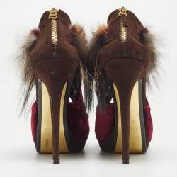 Pre Owned Fendi Multicolor Faux Fur and Suede Embellished Booties Size 41