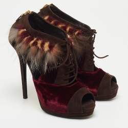 Pre Owned Fendi Multicolor Faux Fur and Suede Embellished Booties Size 41