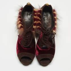 Pre Owned Fendi Multicolor Faux Fur and Suede Embellished Booties Size 41